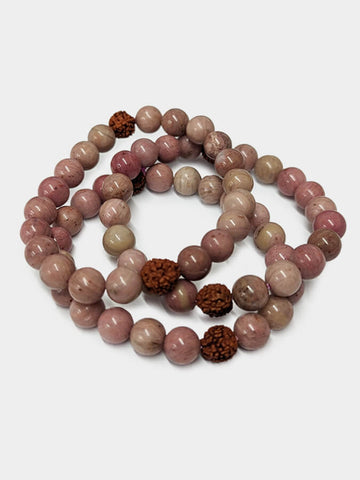 Yoga Studio Rhodochrosite Stone & Rudraksha Mala Bead Bracelet